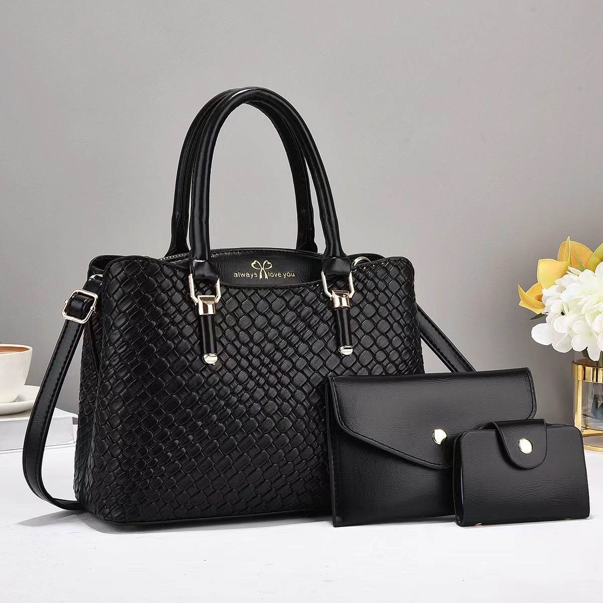 Woven Texture Three-piece Set Large Capacity One Shoulder Combination Bags women - www.Shopthatapp.com