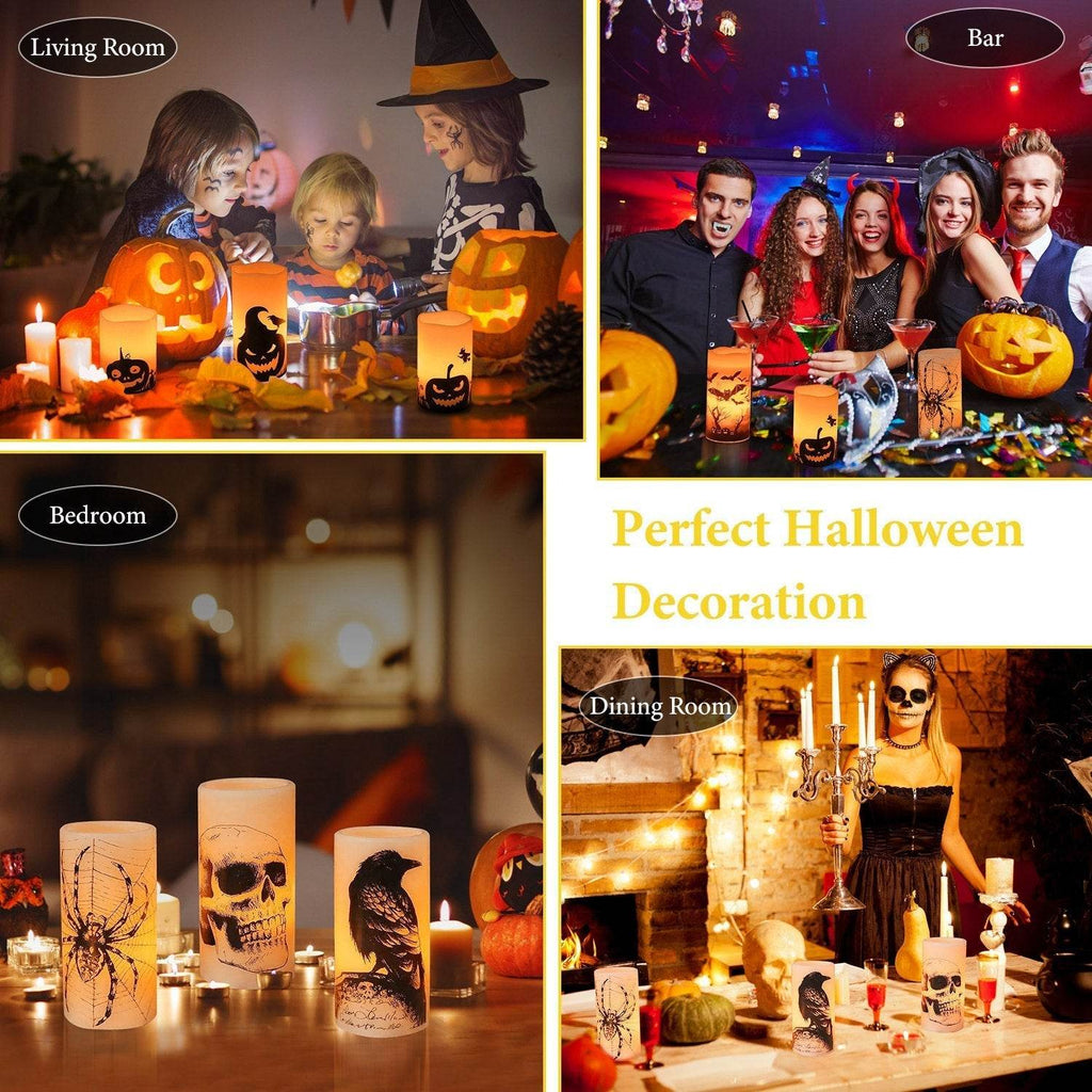 3 Pack Halloween Flameless Candle Lamp With Timer Setting Battery Operated Warm Orange Light Candles For Halloween Party Decoration - www.Shopthatapp.com
