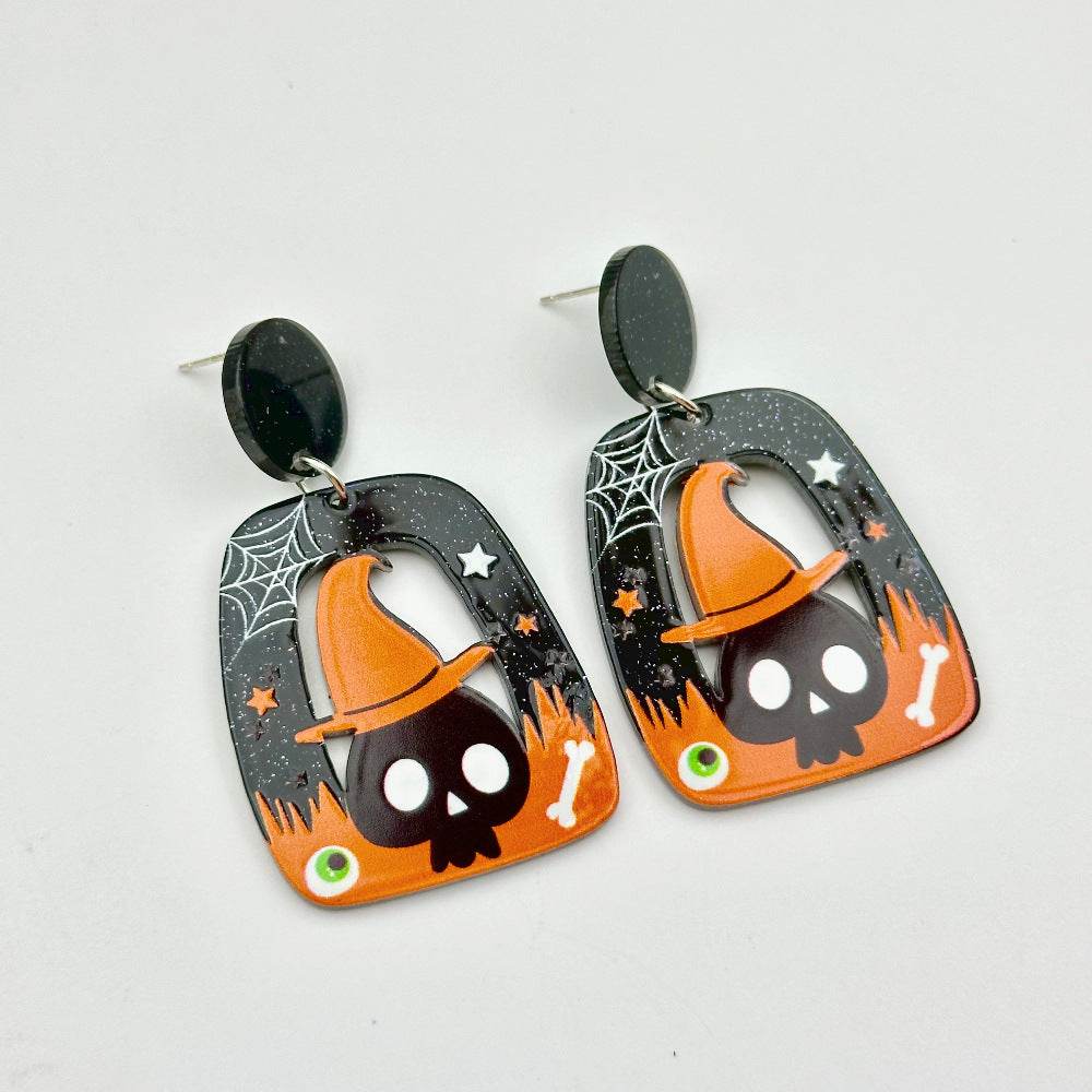 Halloween Day Ornament Colorful Ghost Eyes Funny Acrylic Earrings For Women - www.Shopthatapp.com