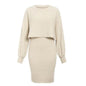 Women 2pcs Winter Outfit Cashmere dress Cropped Pullover top - www.Shopthatapp.com