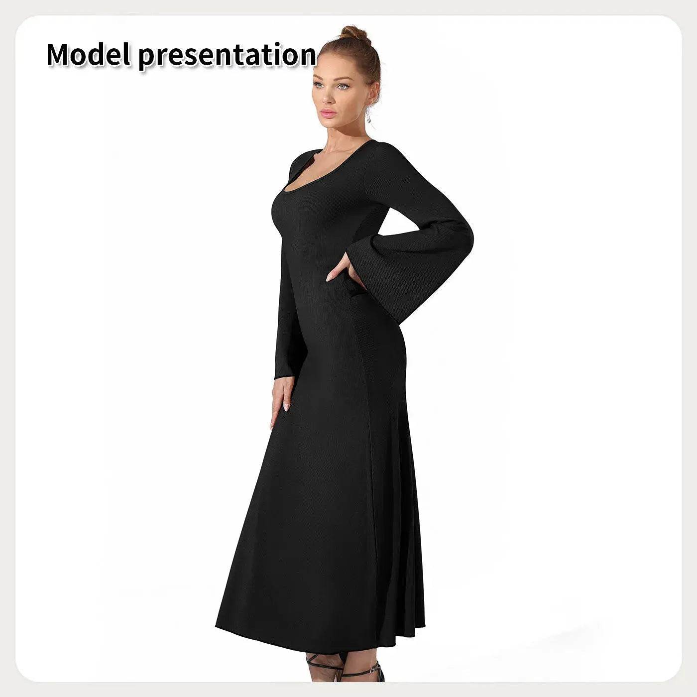 Women's Fashion Simple Plain Long Dress - www.Shopthatapp.com
