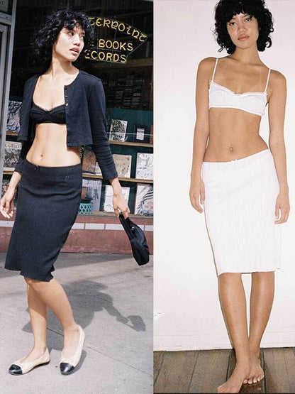 Casual Low Waist cotton Midi sheath skirt