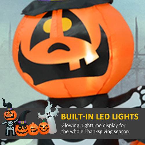 HOMCOM 7.5ft Halloween Inflatables Pumpkin Ghost Family, Blow Up Halloween Decorations Outdoor LED Yard Display, Waterproof - www.Shopthatapp.com