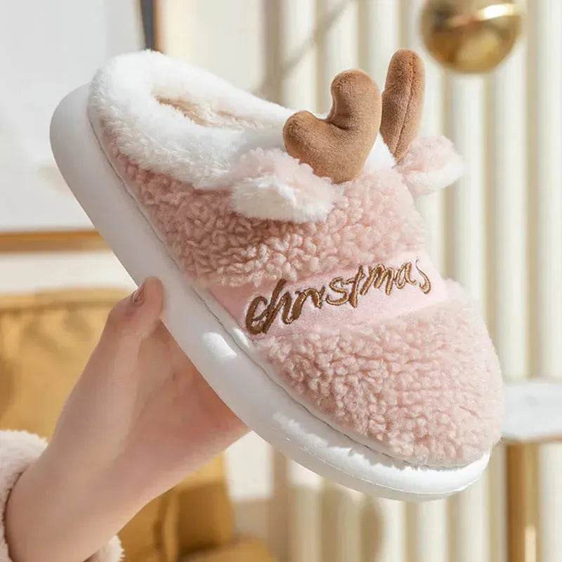 Christmas Shoes Winter Home Slippers Elk Soft Cozy Bedroom Slipper Slip On House Shoes - www.Shopthatapp.com