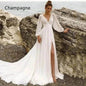 Beach Boho Wedding Dress Puff Sleeve V Neck Bridal Gown - www.Shopthatapp.com