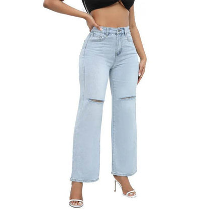 Elegant Ripped Wide-leg Baggy Jeans Pant Women - www.Shopthatapp.com