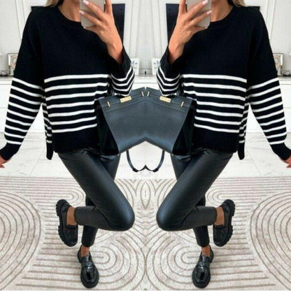 Pull en tricot rayé à col rond Bella