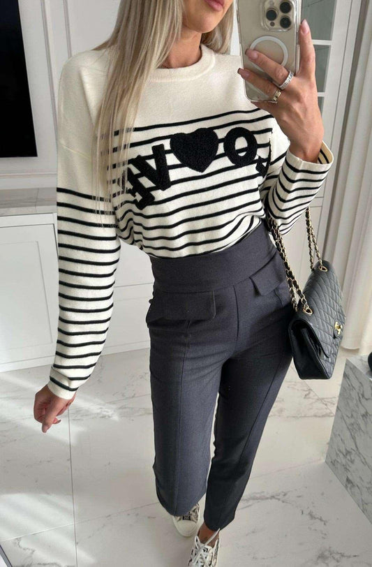 Bella Striped "love" knitted jumper - www.Shopthatapp.com