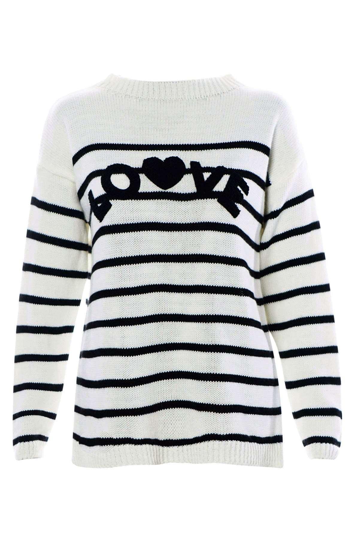 Bella Striped "love" knitted jumper - www.Shopthatapp.com