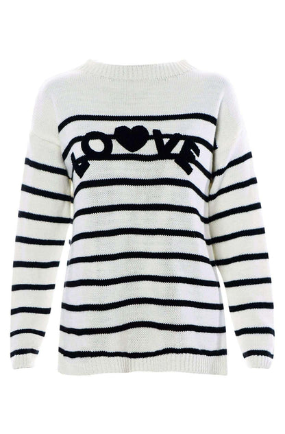 Bella Striped "love" knitted jumper - www.Shopthatapp.com