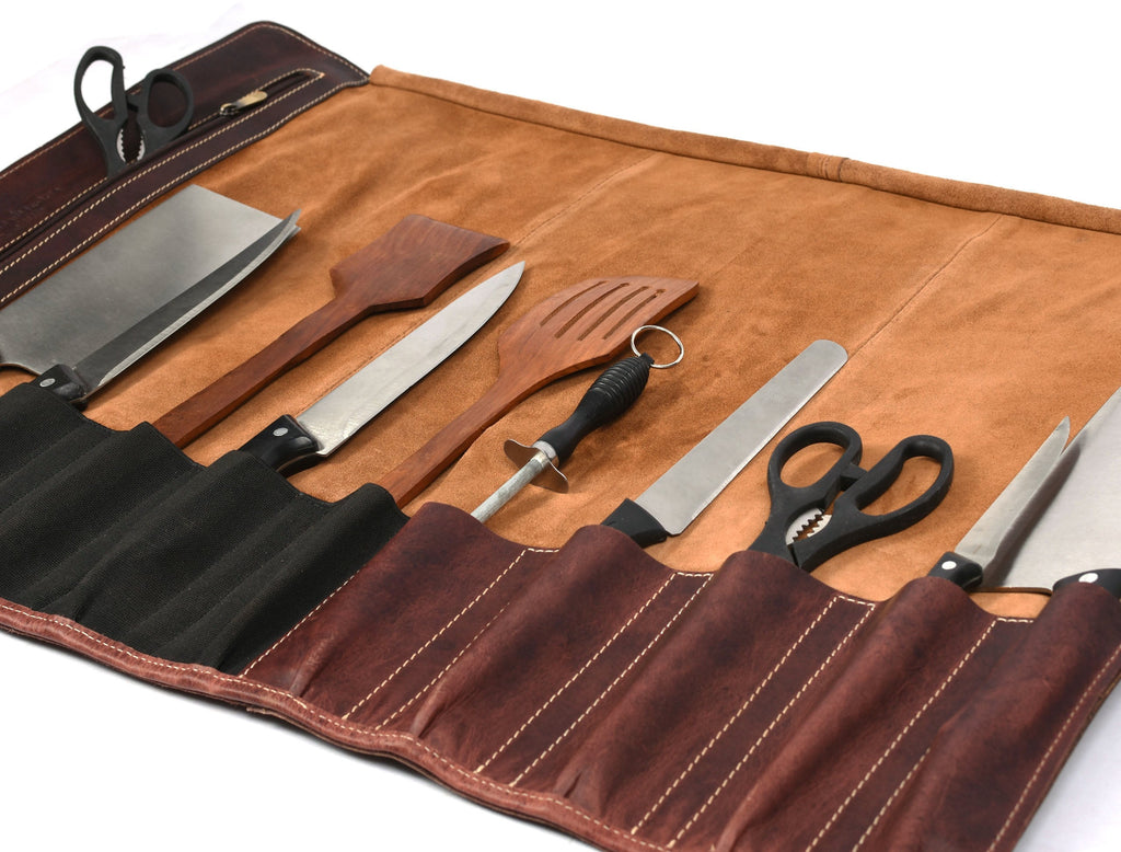 Bend Leather Chef Knife Roll 10 Slot - Walnut Brown - www.Shopthatapp.com