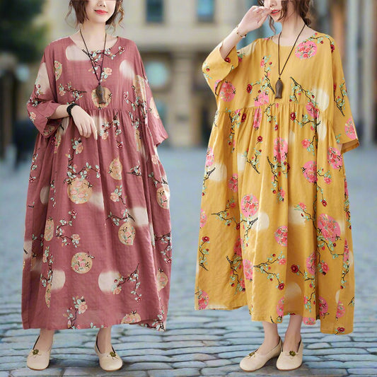 Robe ample Betty en coton et lin grande taille pour femme