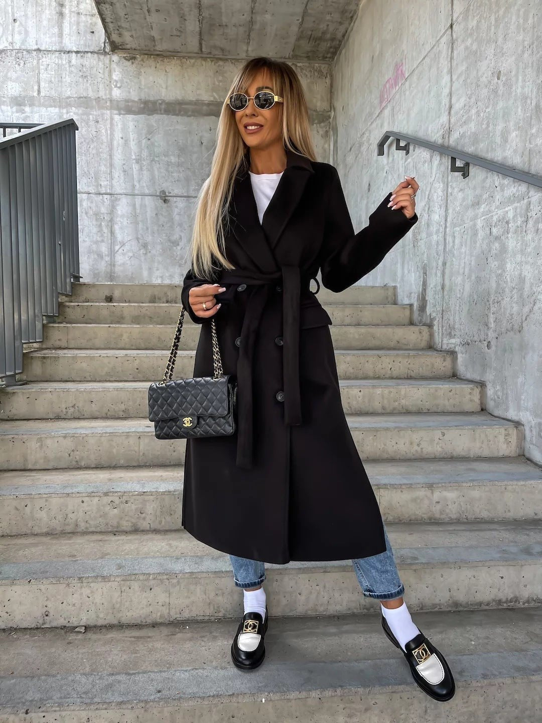 Betty Long Sleeve Lapel Button Split Coat - www.Shopthatapp.com