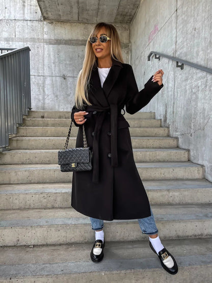 Betty Long Sleeve Lapel Button Split Coat - www.Shopthatapp.com