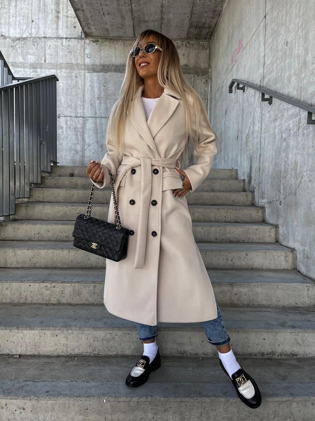 Betty Long Sleeve Lapel Button Split Coat - www.Shopthatapp.com