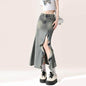 Irregular Half-length Split Denim long Skirt - www.Shopthatapp.com