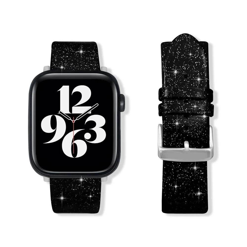 Leather Single Ring Glitter Buckle Couple Watch Strap Suitable for Apple Watch - www.Shopthatapp.com