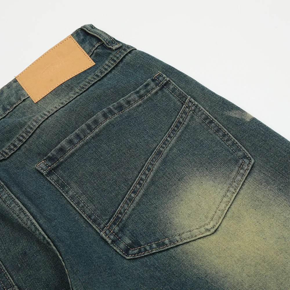 Washing Indentation Denim Bootcut Jeans Pants Men - www.Shopthatapp.com