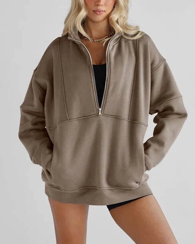 Women's Half Zipper Pocket Fashion Casual Exercise Oversized Sweatshirt Pullover - www.Shopthatapp.com