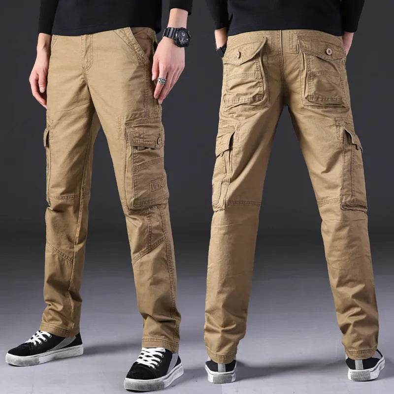 Overalls Men's Outdoor Casual Trousers Pure Cotton Straight Loose Multi-pocket Cargo Pant - www.Shopthatapp.com