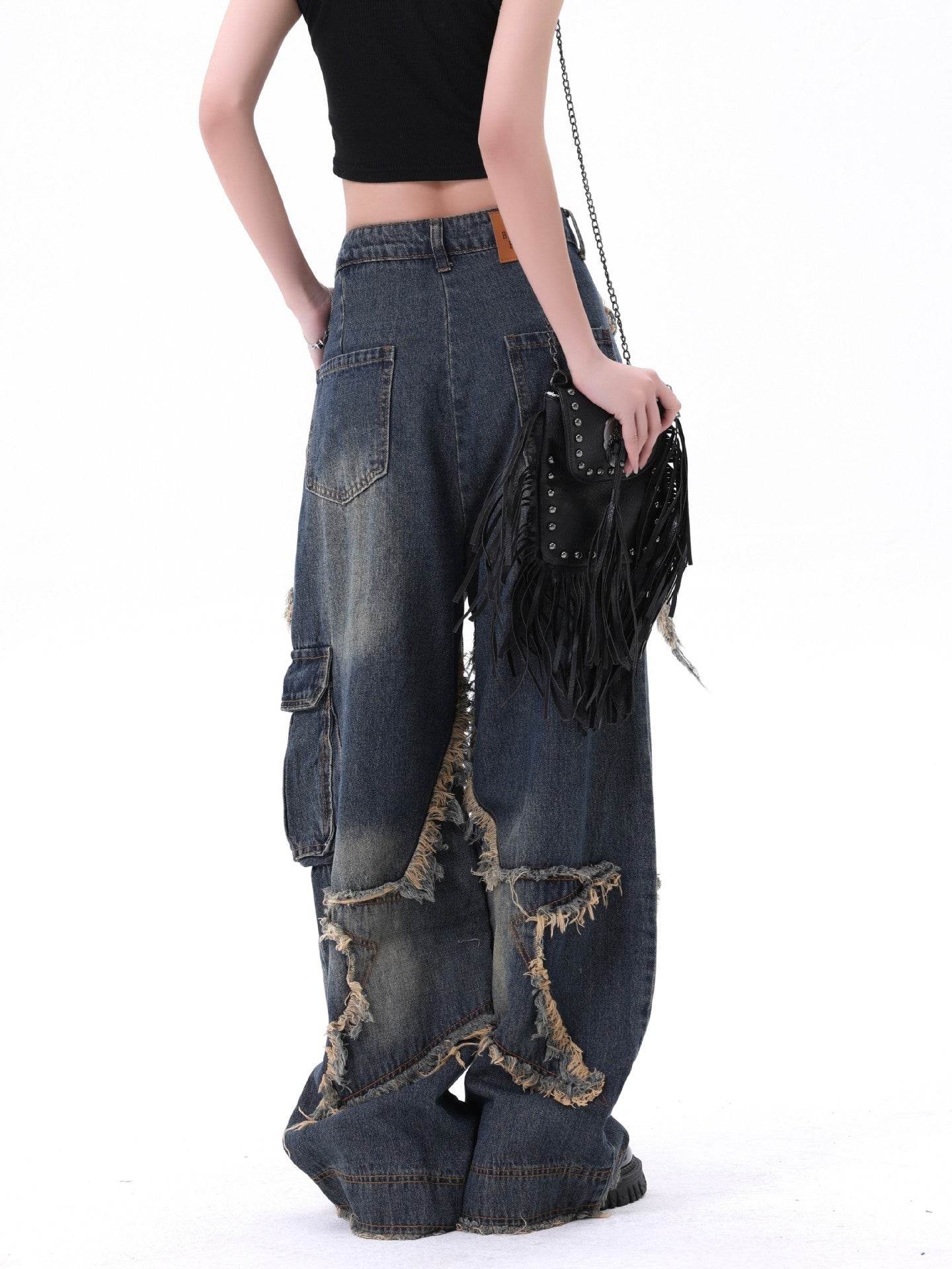 Distressed Denim Pant for women Oversized Streetstyle Patch Cargo Jeans Pant - www.Shopthatapp.com