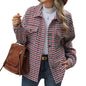 Casual Houndstooth Lapel Tweed Button long sleeve shirt tops for women - www.Shopthatapp.com