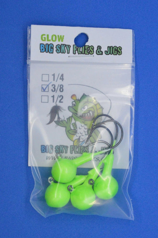 Big Sky Ball Jigs 3/8oz Glow 4/pack - www.Shopthatapp.com