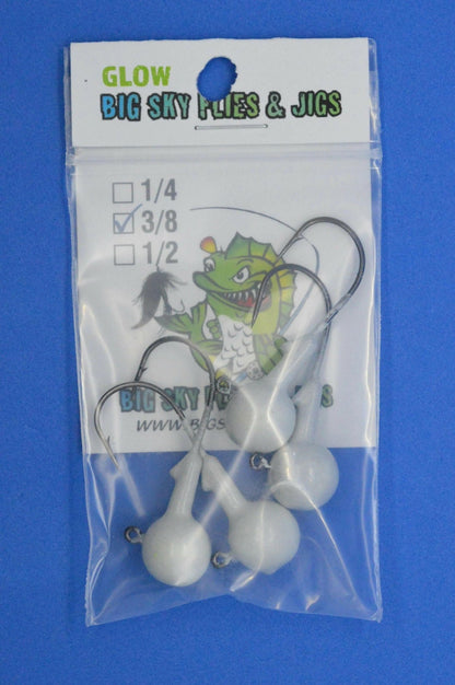 Big Sky Ball Jigs 3/8oz Glow 4/pack - www.Shopthatapp.com