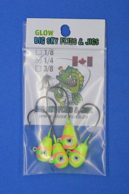 Big Sky Deluxe KnockOut 1/4oz Glow Jigs 4/pack - www.Shopthatapp.com