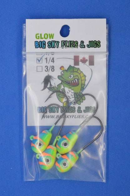 Big Sky Deluxe KnockOut 1/4oz Glow Jigs 4/pack - www.Shopthatapp.com