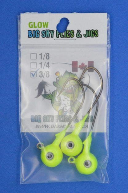 Big Sky Titan 3/8oz Heavy Duty Jig Heads Glow 3/pack - www.Shopthatapp.com