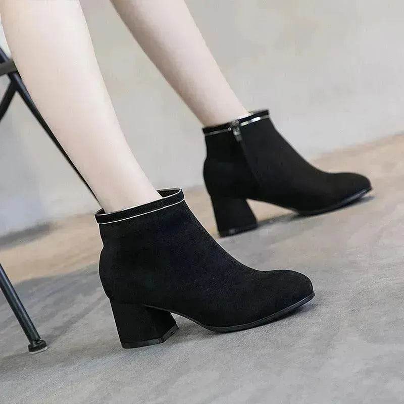Black Martin Boots Shoes Women Thick Heels - www.Shopthatapp.com
