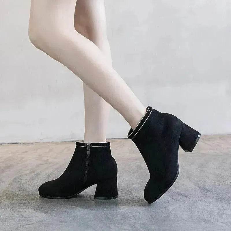Black Martin Boots Shoes Women Thick Heels - www.Shopthatapp.com