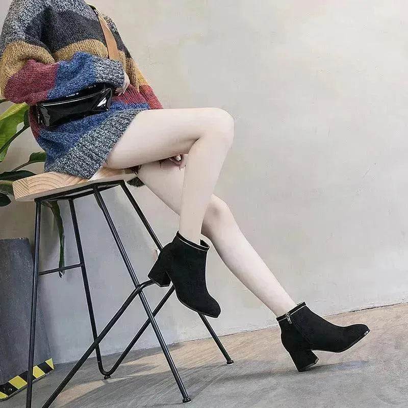 Black Martin Boots Shoes Women Thick Heels - www.Shopthatapp.com