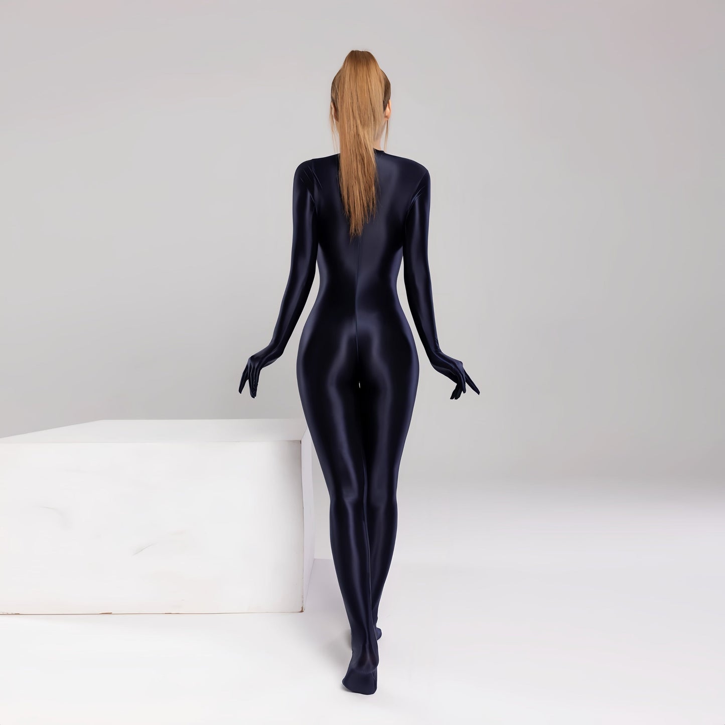 Spandex Nylon Full Bodysuit Zentai Shinny Cosplay Jumpsuit Attached Gloves - www.Shopthatapp.com