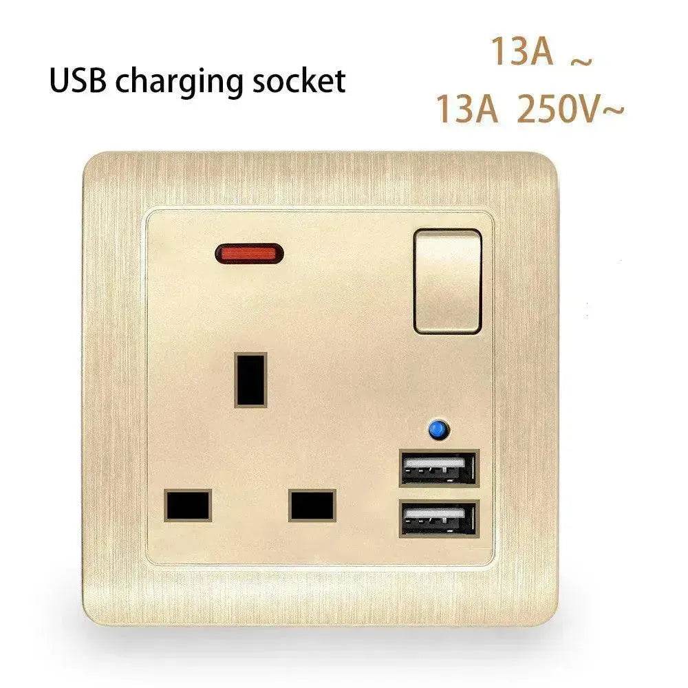 British Standard USB Wall Three-hole Power Strip Socket Panel - www.Shopthatapp.com