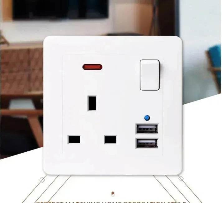 British Standard USB Wall Three-hole Power Strip Socket Panel - www.Shopthatapp.com