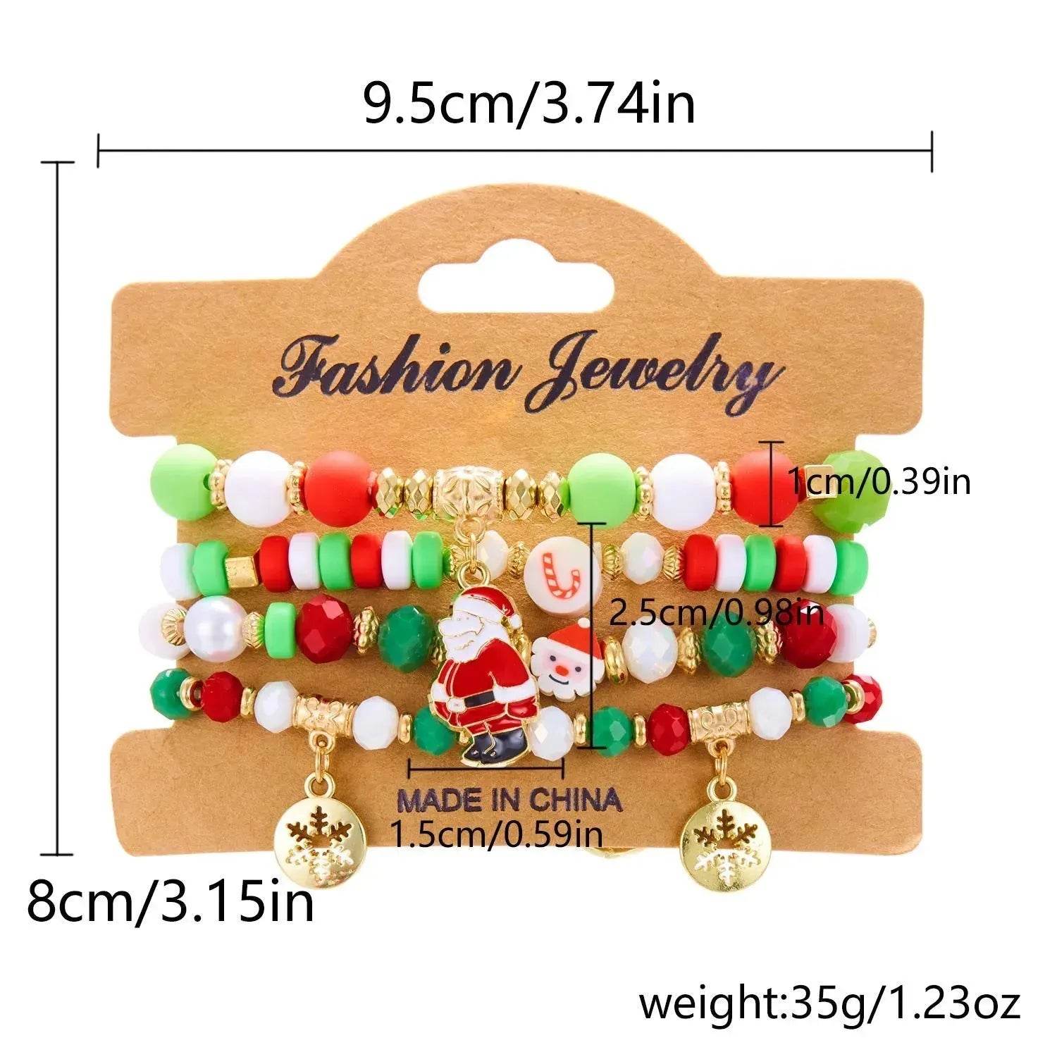4pcs Christmas Snowman Handmade Beaded Bracelet set gift idea - www.Shopthatapp.com