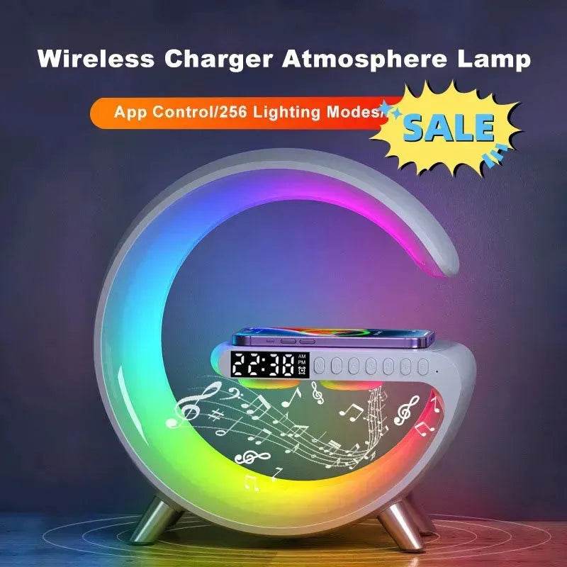 G shaped Wireless Phone Charging Night LED Lamp Bluetooth Speaker - www.Shopthatapp.com