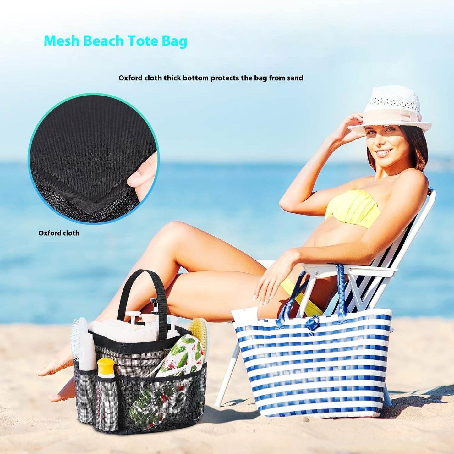 Beach Mesh Toiletry Bag Buggy Bag Handbag 8 Mesh Pockets - www.Shopthatapp.com