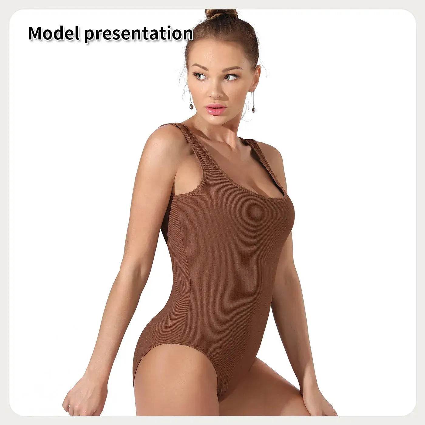 One piece Full body shaper Sleeveless Square neckline Bodysuit - www.Shopthatapp.com