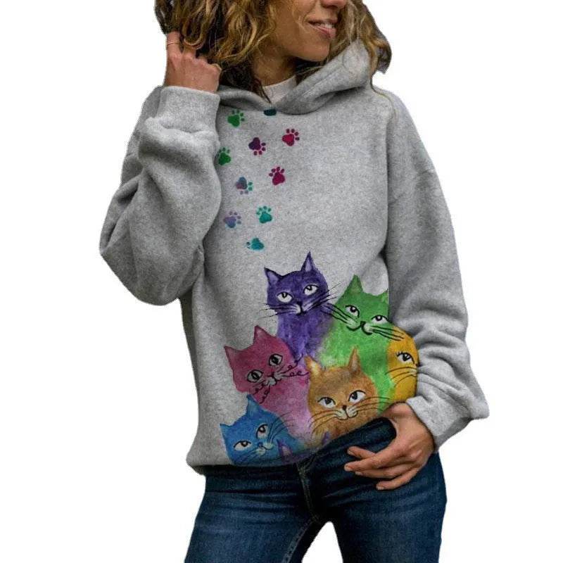 Hooded Long Sleeve Digital Printing Loose Casual Sweater For Women - www.Shopthatapp.com