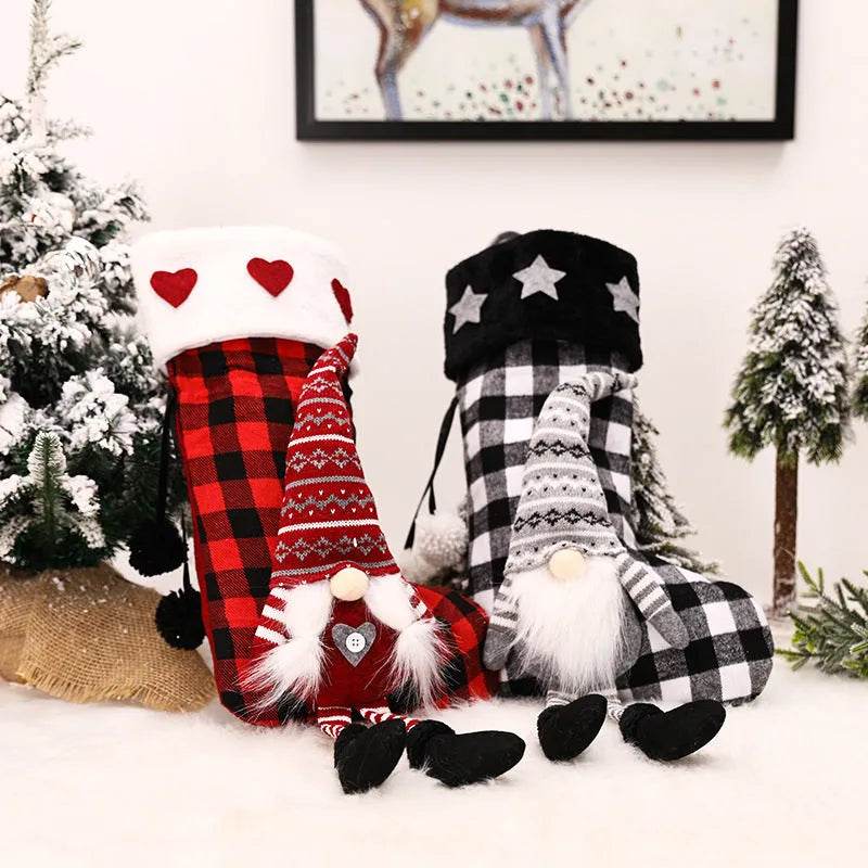 Red And Black Plaid Hanging Feet Stockings Christmas - www.Shopthatapp.com