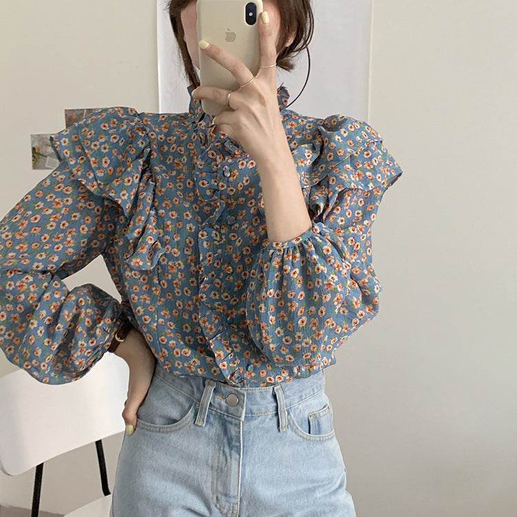French Retro Floral Blouse Women Wood Ear blouse Women - www.Shopthatapp.com