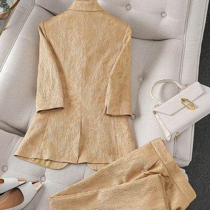 Half Sleeve Blazer And Pant Suit Ladies Women Female Jacket pant suit for women - www.Shopthatapp.com