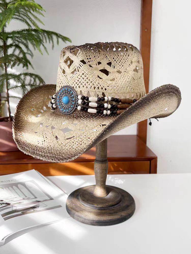 Summer Outdoor Ethnic Style Felt and Straw Cowboy Hat - www.Shopthatapp.com