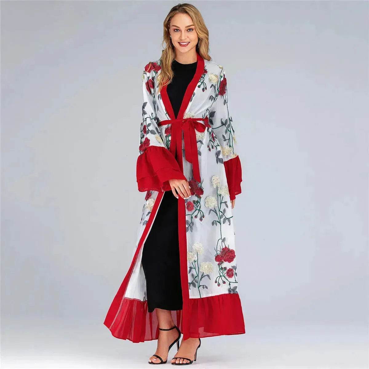 Fashion Floral Open front Abaya  Kimono Abaya for Middle Eastern Dubai Turkey Arab Women - www.Shopthatapp.com