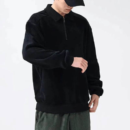 Autumn Winter Fashion Lapel Half-zip fleece Sweatshirt Pullover tops for Men - www.Shopthatapp.com