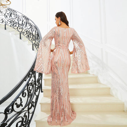 Formal Dress V-neck Banquet Sequined Fishtail Party Dress - www.Shopthatapp.com