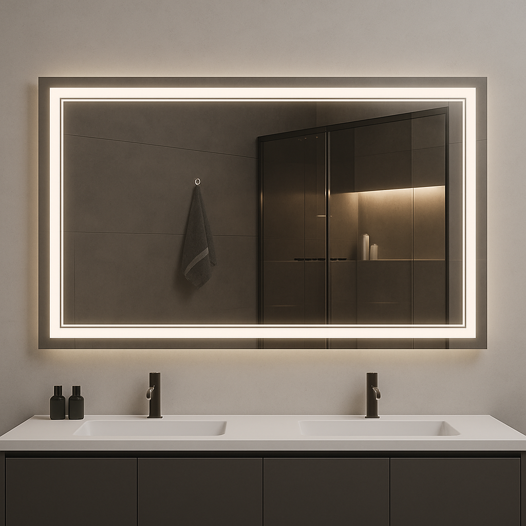 Nebula PureGlow Backlit LED Bathroom Mirror with Frosted Perimeter — Dimmable, Anti-Fog & 3-CCT (3000K/4000K/5000K) | 24–60" Sizes - www.Shopthatapp.com
